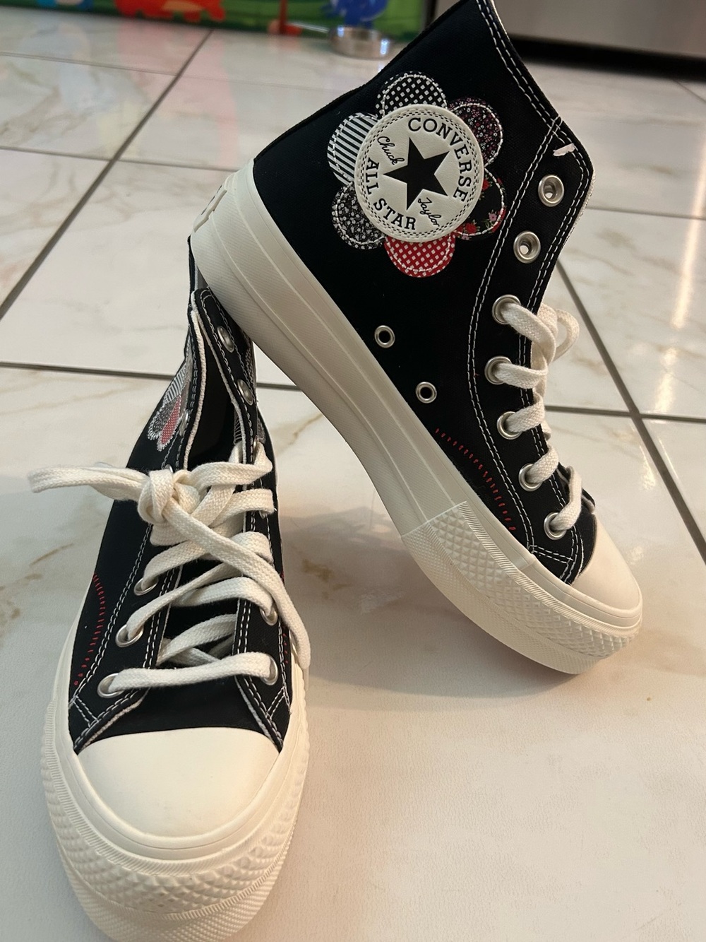 Converse Black Kids' High Top Sneakers with Floral Patch